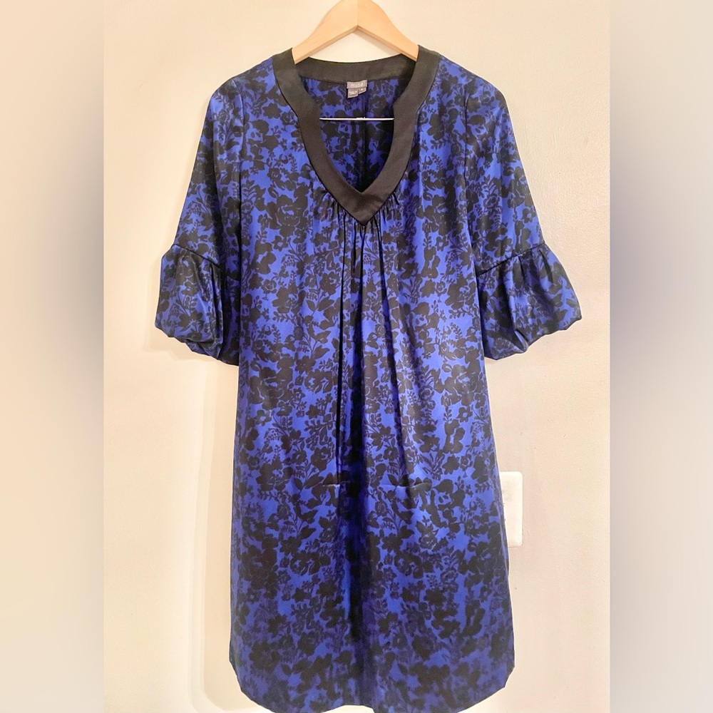 Muse 100% Silk Knee Length Blue Black Water Color Size 8 - EUC